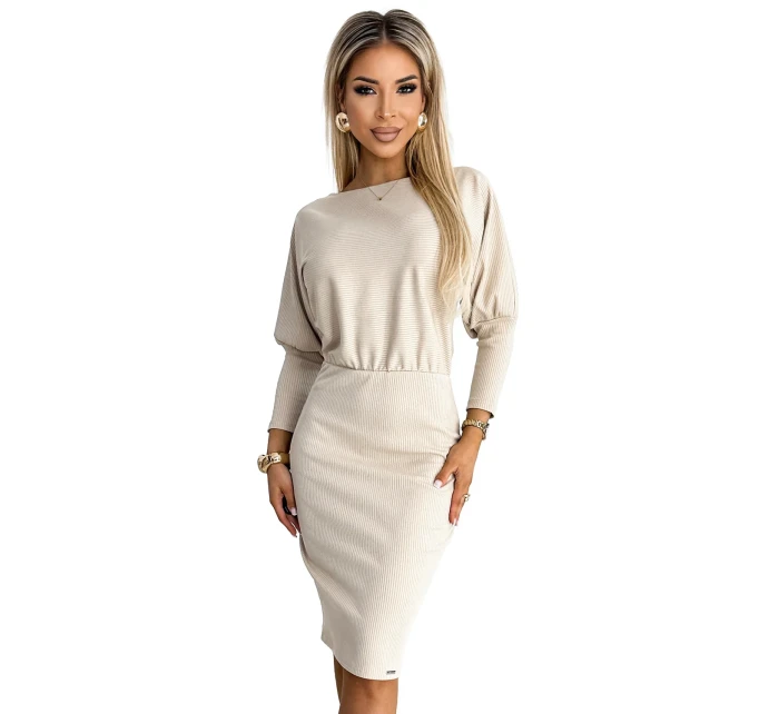 399-3 LARA Pruhované šaty s rebrovanými manžetami - BEACH