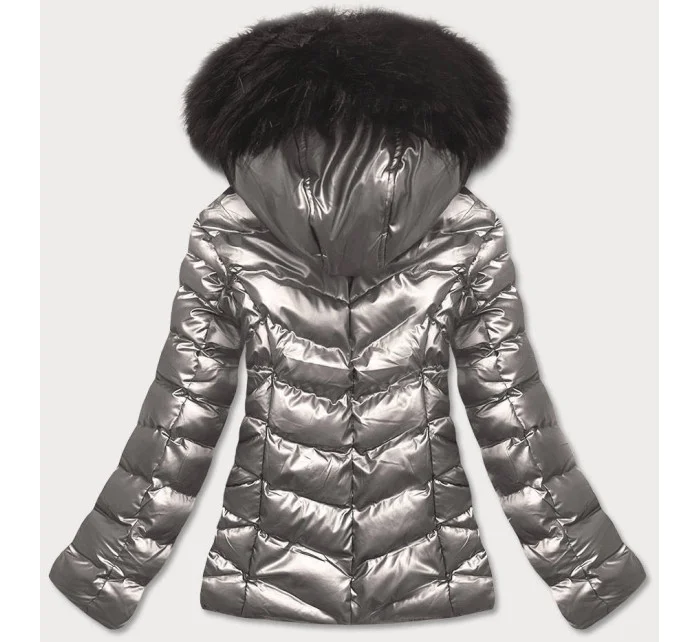 Strieborná lesklá dámska zimná bunda s kapucňou (5m773-401) Strieborná lesklá dámska zimná bunda s kapucňou (5m773-401)