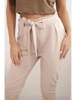 Dámské kalhoty z bavlny s vázáním v pase a model 21768706 nohavicemi béžové - K-Fashion Dámské kalhoty z bavlny s vázáním v pase a model 21768706 nohavicemi béžové - K-Fashion