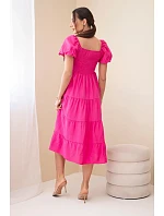 Dámske viskózové šaty s puzdrovými rukávmi a volánom khaki Dámske viskózové šaty s puzdrovými rukávmi a volánom khaki