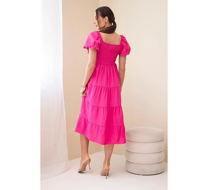 Dámske viskózové šaty s puzdrovými rukávmi a volánom khaki Dámske viskózové šaty s puzdrovými rukávmi a volánom khaki