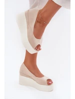 Sandały Damskie Na Koturnie I Platformie Jasnobeżowe Felyra Sandały Damskie Na Koturnie I Platformie Jasnobeżowe Felyra