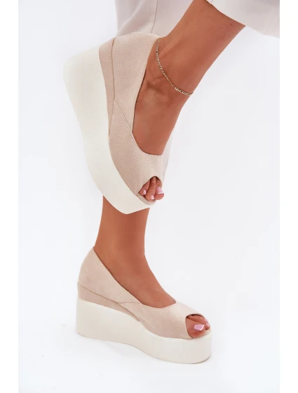 Sandały Damskie Na Koturnie I Platformie Jasnobeżowe Felyra Sandały Damskie Na Koturnie I Platformie Jasnobeżowe Felyra