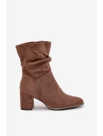Zateplené dámské kotníkové boty s řasením na sloupkovém podpatku hnědé model 21711655 - Boto Zateplené dámské kotníkové boty s řasením na sloupkovém podpatku hnědé model 21711655 - Boto