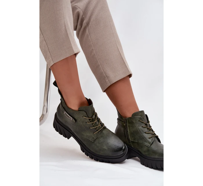 Niskie Ocieplane Botki Damskie Na Klocku Z Ozdobnym Paskiem Ciemnozielone Therisse Niskie Ocieplane Botki Damskie Na Klocku Z Ozdobnym Paskiem Ciemnozielone Therisse