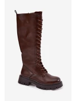 Dámske zateplené šnurovacie čižmy Meliora - čokoláda, eko semiš