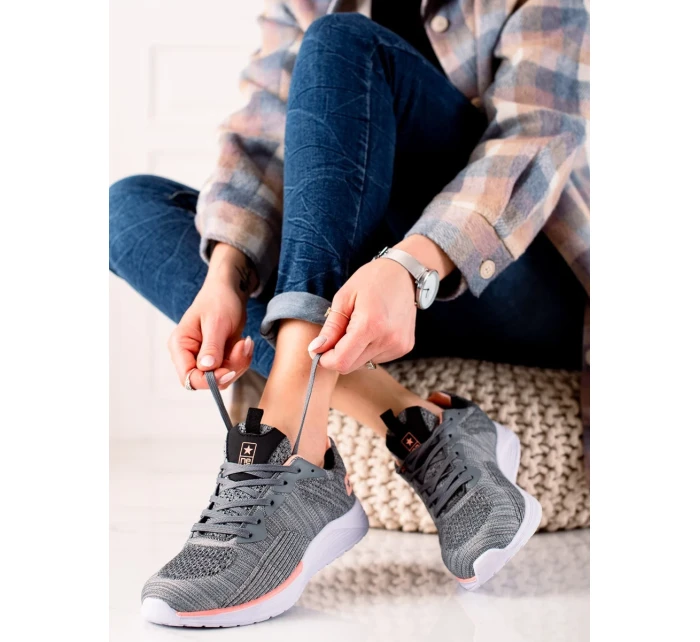 Designové šedo-stříbrné dámské tenisky bez podpatku Designové šedo-stříbrné dámské tenisky bez podpatku