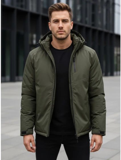 Pánska zimná bunda s kapucňou zelená FashionStreet TX5118 Pánska zimná bunda s kapucňou zelená FashionStreet TX5118