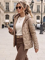 Dámska prešívaná prechodná bunda s kapucňou, béžová, FashionStreet TY5882