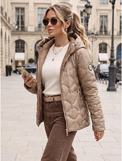 Dámska prešívaná prechodná bunda s kapucňou, béžová, FashionStreet TY5882