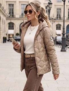 Dámska prešívaná prechodná bunda s kapucňou, béžová, FashionStreet TY5882
