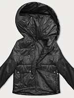 Dámska krátka bunda s kapucňou čierna (B8216-1)