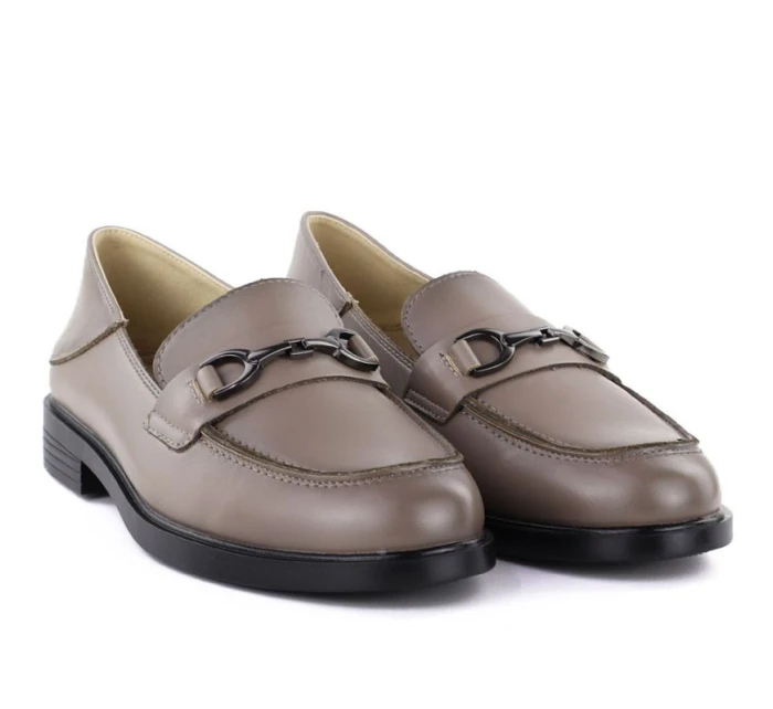 Dámské kožené polobotky mokasíny béžové model 22015081 - VINCEZA Dámské kožené polobotky mokasíny béžové model 22015081 - VINCEZA