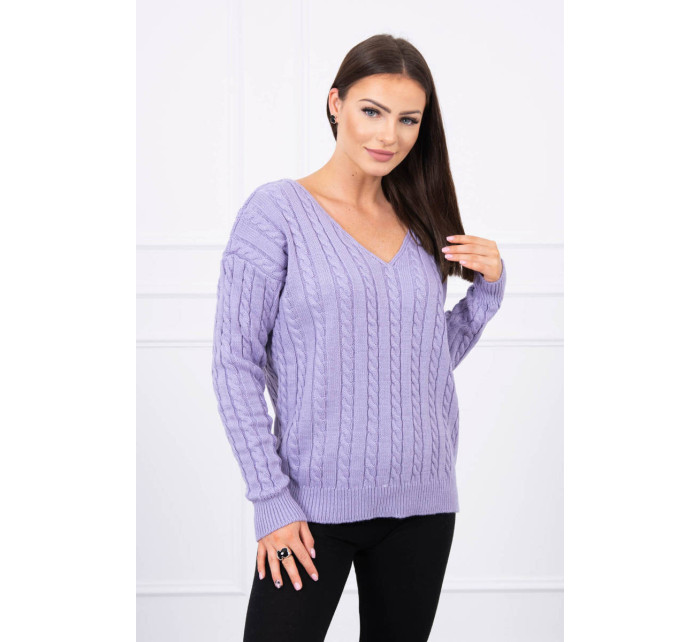 Pletený svetr s výstřihem do V fialový