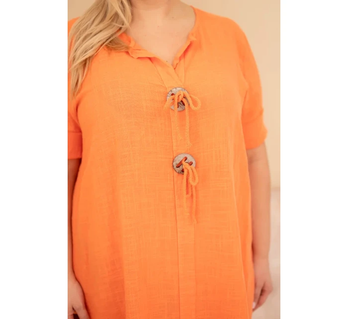Dámské bavlněné šaty Plus Size s vázáním u výstřihu oranžová
