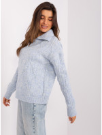 Svetlomodrý melanžový dámsky sveter s káblami