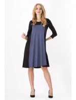 Dámske šaty voľný strih 3/4 rukáv vhodné aj pre tehotné stredne dlhé grafitové - Čierna - Beyo