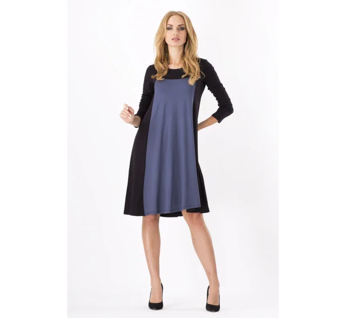Dámske šaty voľný strih 3/4 rukáv vhodné aj pre tehotné stredne dlhé grafitové - Čierna - Beyo