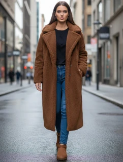 Dámsky zimný kabát teddy s kožušinou dlhý camel FashionStreet NY0759z