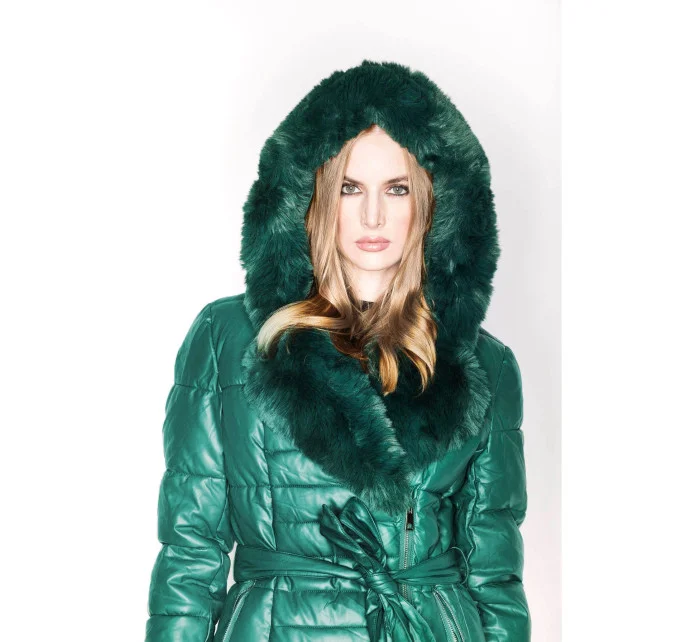Dámska bunda s kožušinovým golierom zelená (ag6-28)