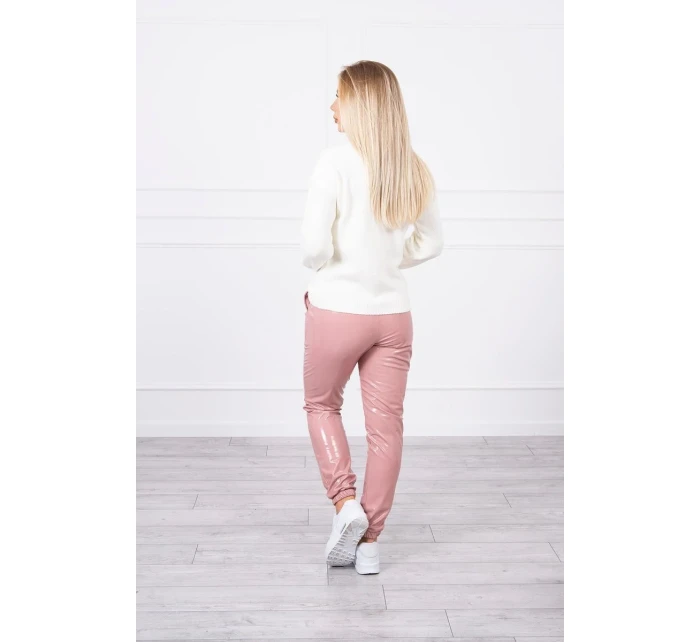 Dvojvrstvové velúrové nohavice tmavo ružové