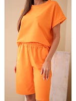 Dámske bavlnené tričko s krátkym rukávom a šortky s elastickým pásom Orange