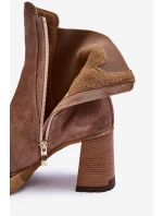 Zamszowe Botki Na Słupku Brązowe Lemar Liresa