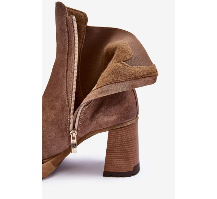 Zamszowe Botki Na Słupku Brązowe Lemar Liresa