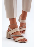 Dámské elegantní sandály na podpatku béžové D&A model 21656019 - S.Barski Dámské elegantní sandály na podpatku béžové D&A model 21656019 - S.Barski