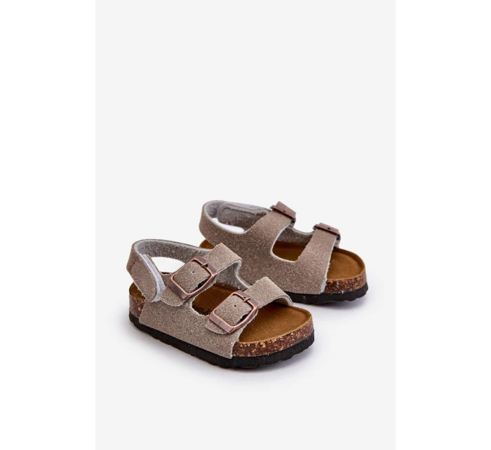 Sandałki Dziecięce Na Korkowej Platformie Zapinane Na Rzep Szare Rorria