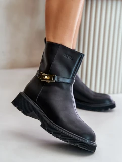 Kožené dámské boty s páskem zateplené model 21673849 Černé - Goe