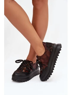 Kožené dámské tenisky na platformě model 21821683 čokoládové - Maciejka