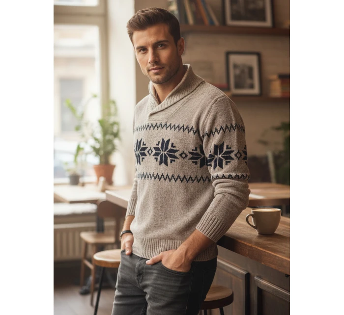 Pánsky béžový sveter FashionStreet WX2269