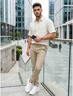 Pánske chinos nohavice s opaskom béžová FashionStreet UX4496 Pánske chinos nohavice s opaskom béžová FashionStreet UX4496