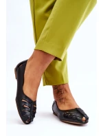 Wygodne Skórzane Baleriny Damskie Czarne Lemar Luka