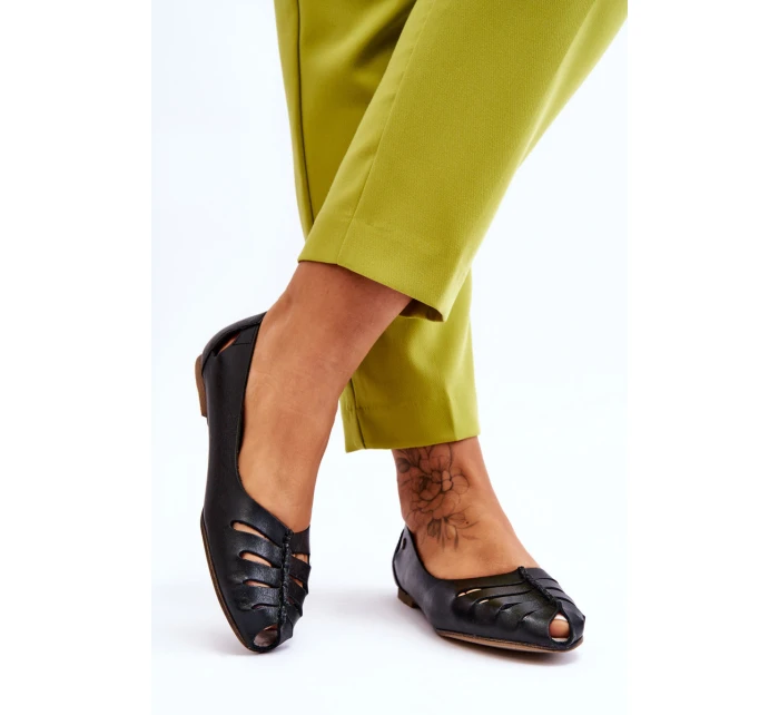 Wygodne Skórzane Baleriny Damskie Czarne Lemar Luka