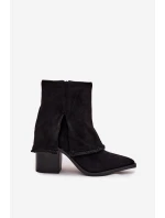 Dámské kotníkové boty na podpatku s  lemem Černé model 21714371 - Boto