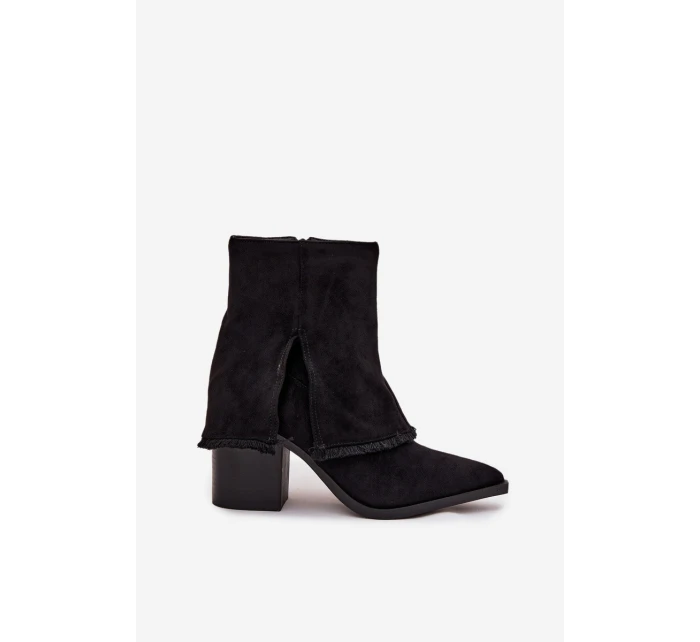 Dámské kotníkové boty na podpatku s  lemem Černé model 21714371 - Boto