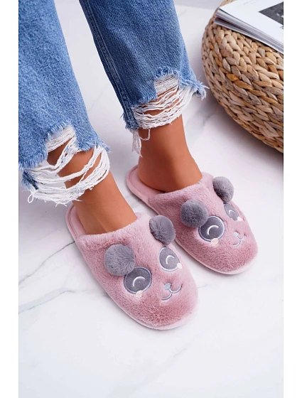 Dámské pantofle s Kožešinou Panda Tmavě Růžové model 21523081 - Boto