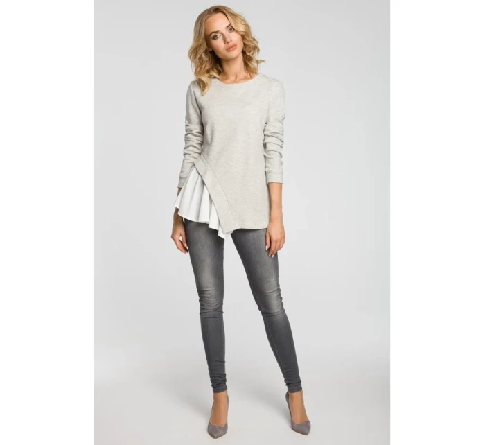 Asymetrická halenka světle šedá model 18001662 - Moe Asymetrická halenka světle šedá model 18001662 - Moe