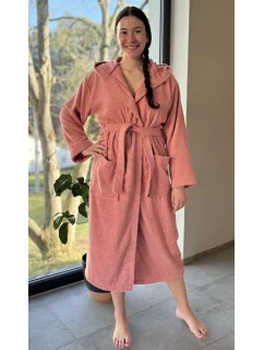 Dámsky dlhý župan s kapucňou Peach