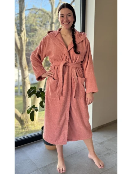 Dámsky dlhý župan s kapucňou Peach