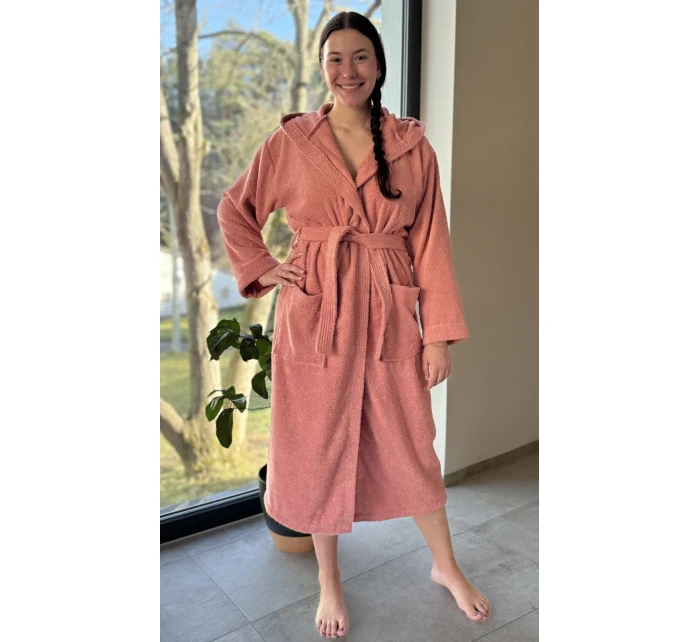 Dámsky dlhý župan s kapucňou Peach