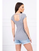 Blúzka s čipkovým výstrihom šedá