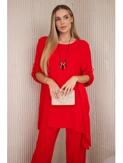 Súprava blúzka + nohavice s príveskom červená