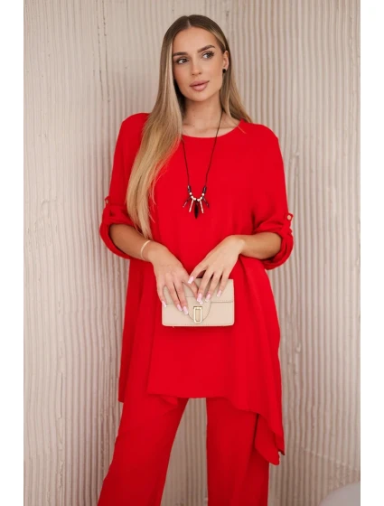 Súprava blúzka + nohavice s príveskom červená