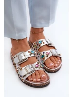 Zdobione Klapki Damskie Z Klamrami S.Barski MY121 Srebrne