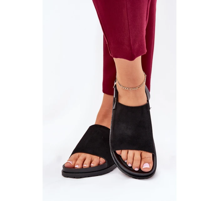 Sandały Damskie Z Eko Zamszu Na Platformie Czarne Migola