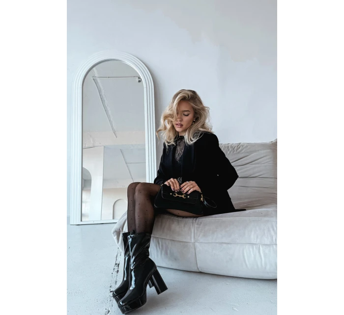 Lakierowane Botki Damskie Na Platformie I Słupkowym Obcasie Czarne Calvessa Lakierowane Botki Damskie Na Platformie I Słupkowym Obcasie Czarne Calvessa