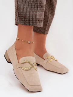 Dámské mokasíny z pravé kůže se zlatým detailem D&A Béžové model 22031885 - S.Barski